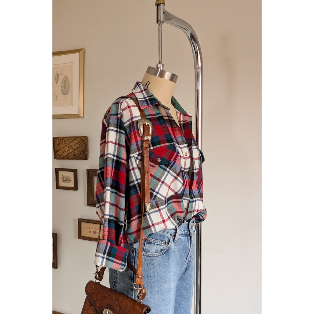 Vintage Flannel Plaid Cotton Unisex Button Down Shirt - Picture 11 of 16